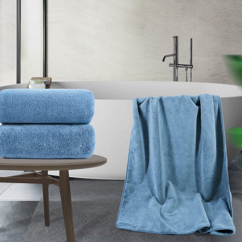 POLYTE Quick Dry Lint Free Microfiber Bath Sheet, 35 x 70 in, Pack of 2 (Blue) - Image 5